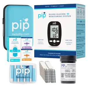 Pip Blood Glucose Monitor Kit – Meter, 50 Test Strips, 8 Safety Lancets, Travel Case for Daily Healthcare & Diabetes Care