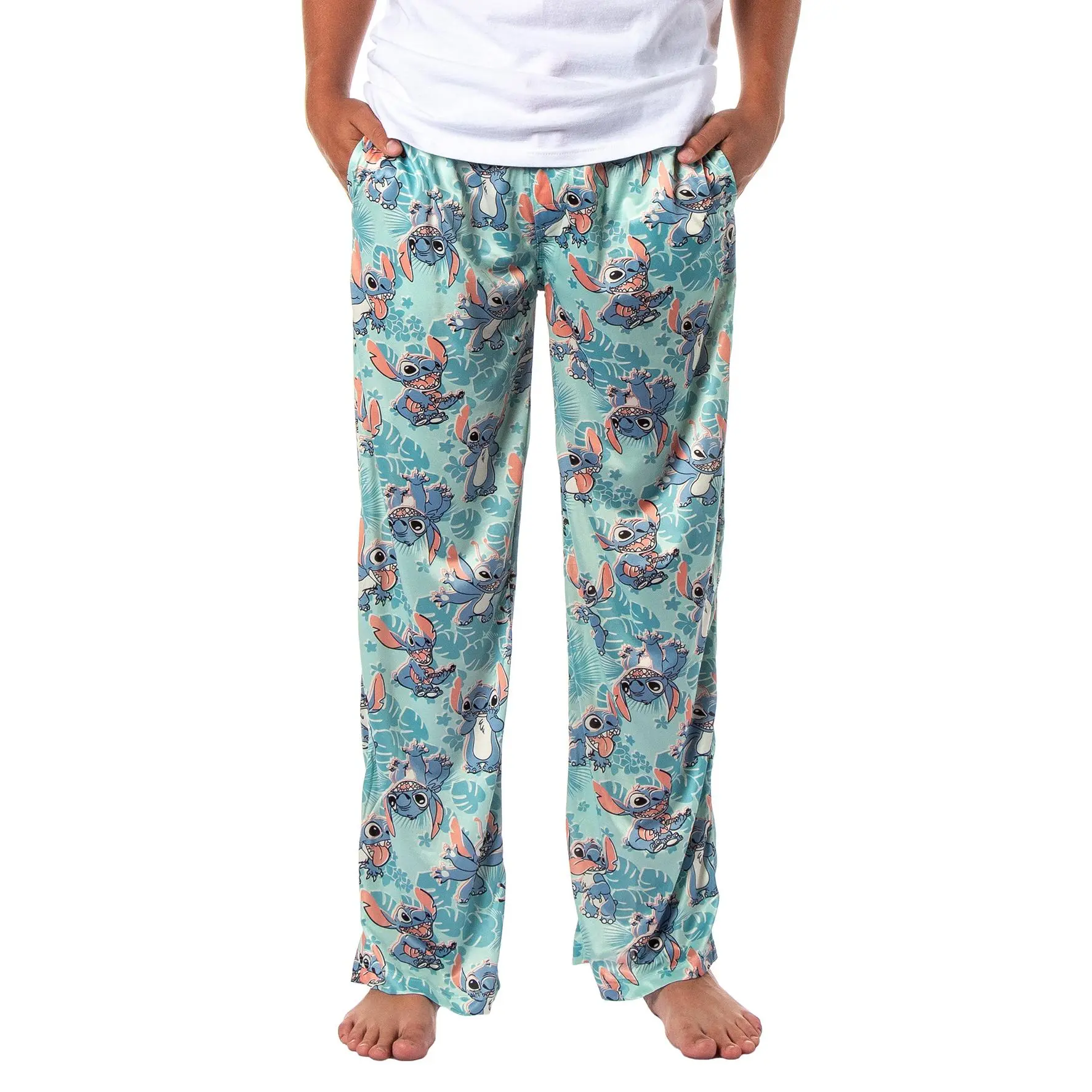 Disney Adult Lilo & Stitch Tropical Leaves Allover Print Sleep Lounge Pajama Pants (Medium), Nightwear, Elastic, Loungewear