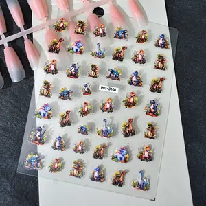 2pcs Cartoon Jungle Dinosaur Nail Art Stickers, DIY Nail Decals for Women, Non-Toxic Nail Art Supplies, Perfect for Salons & Home Use