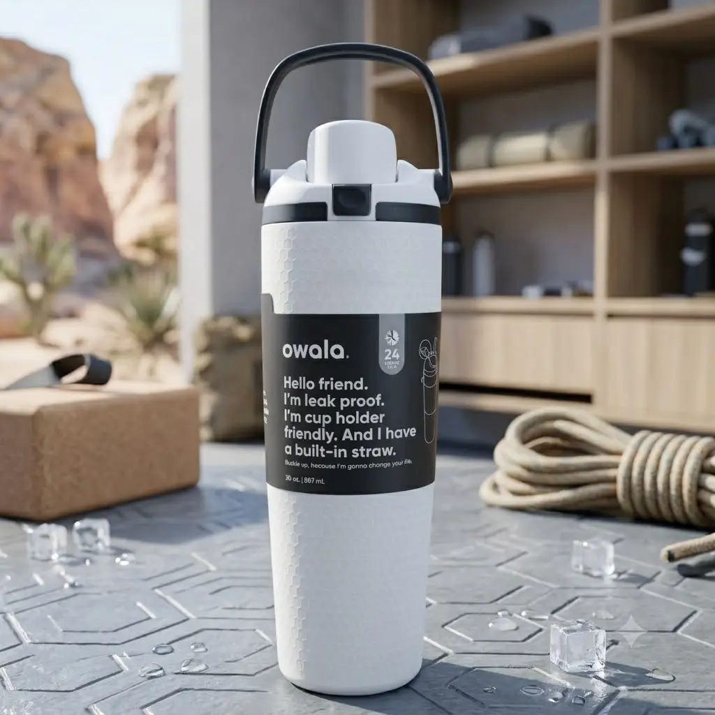 Owala 30 oz FreeSip Sway Limited Edition White Golf Travel Tumbler Water Bottle - Double-Wall Insulation, Leak-Proof Lid