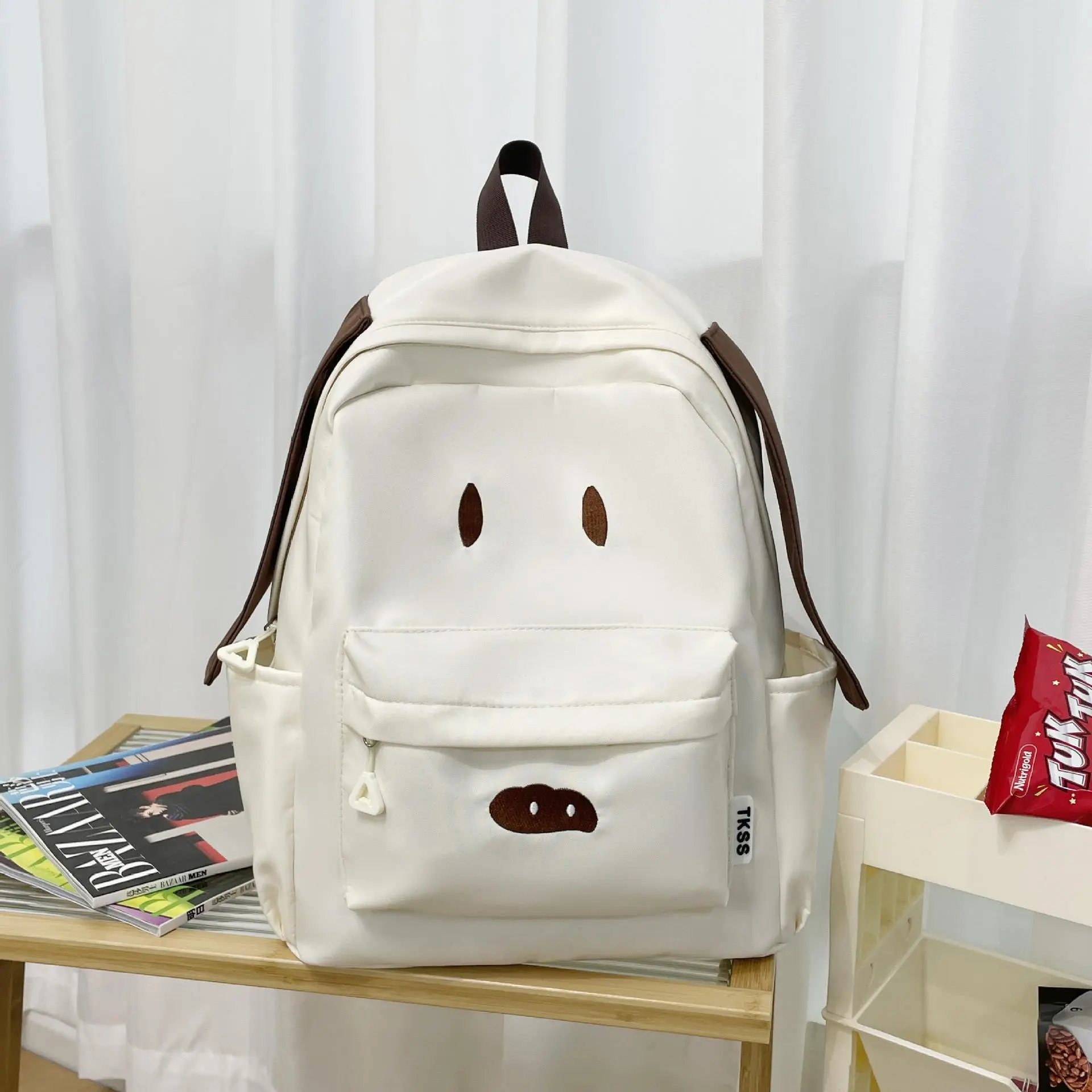 Japanese Ins Cute Cartoon Dog Face Backpack, Lightweight All-Match Student Travel Backpack for Women