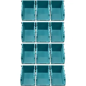 Storage Bins - Interlocking Plastic Van Boxes - Wall Mounted Compartments for Screws Nails Small Tool  - Workshop Garage Drawer Shed Organiser - 12 Bins & 3 Rails