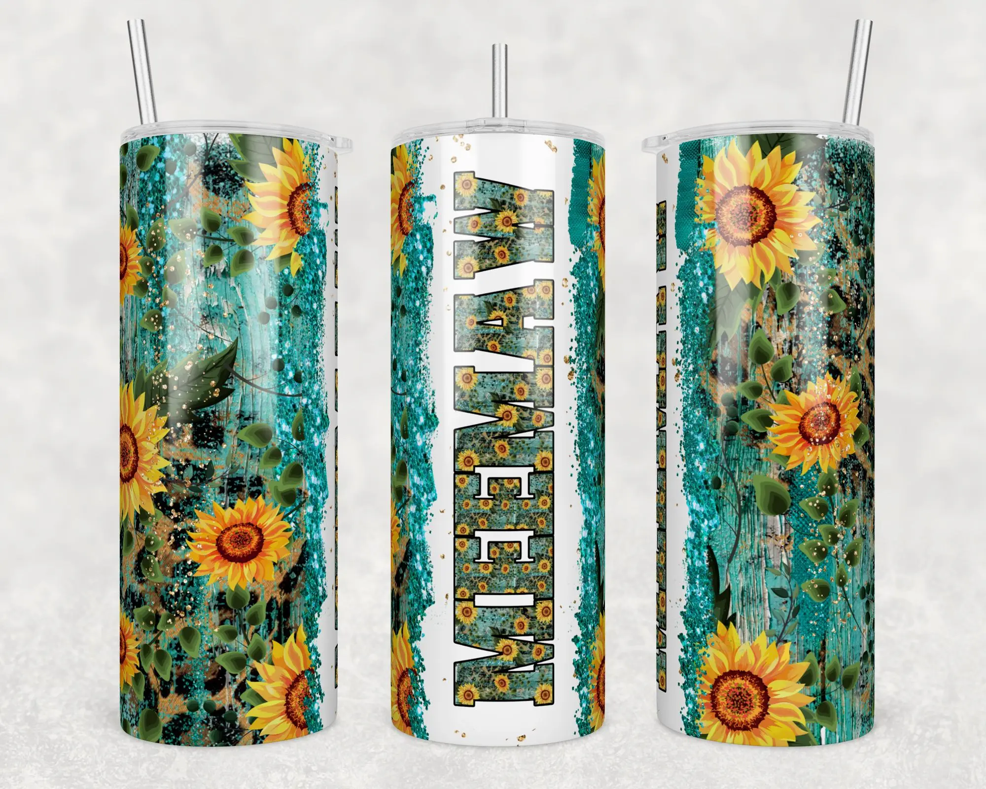 MeeMaw Sunflowers and Leopard Confetti Tumbler
