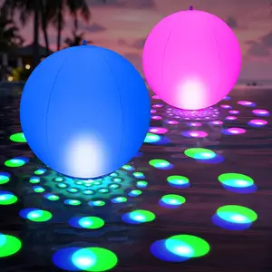 Floating Pool Lights, 15" Inflatable Solar Powered Pool Lights That Float, Color Changing LED Glow Balls, IP68 Waterproof Solar Floating Light Up Balls for Pool,Pond, Outdoor Party Decor - 2PCS