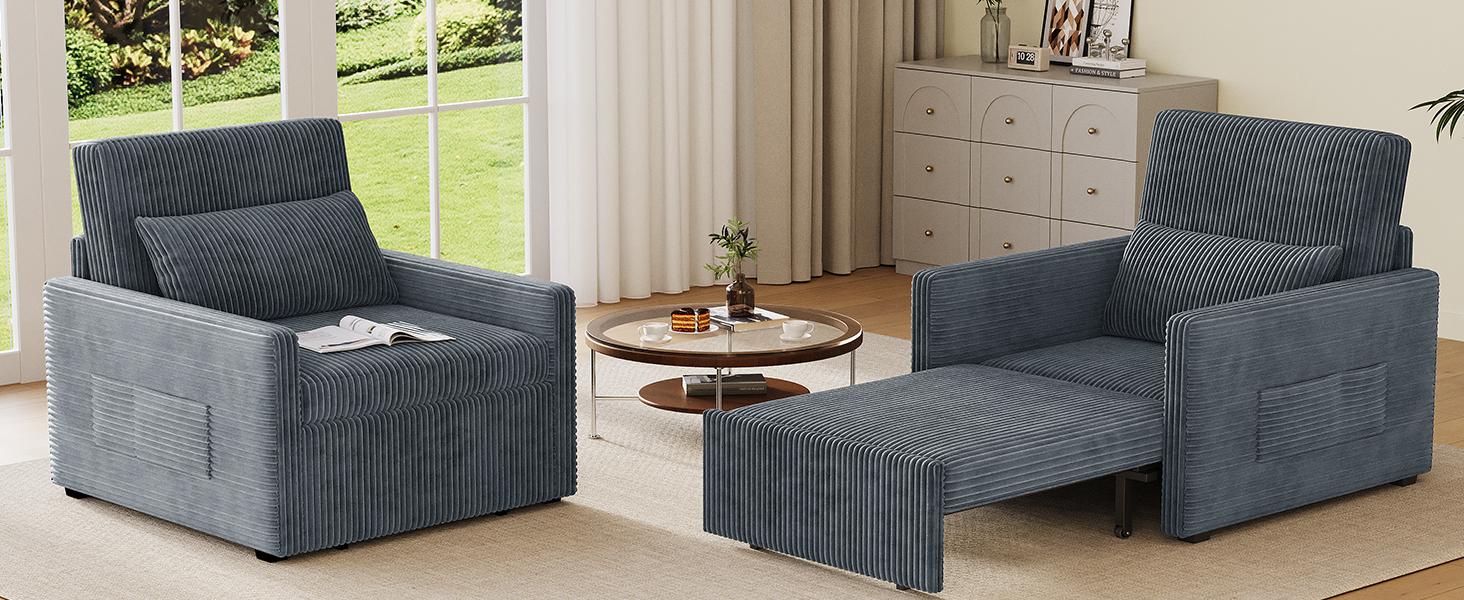 Gizoon 3 in 1 Pull Out Sleeper Chair, 75.2" Long Convertible Sofa Bed for Adults, Corduroy Armchair Chair Bed & Single Sleeper with Pillow for Dorm/Bedroom, Dark Grey | Dark Gray Gizoon 3 in 1 Pull Out Sleeper Chair, 75.2" Long Convertible Sofa Bed for Adults, Corduroy Armchair Chair Bed & Single Sleeper with Pillow for Dorm/Bedroom, Dark Grey | Dark Gray