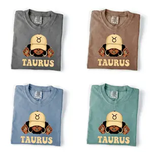 Comfort Colors [All 12 Zodiac] Zodiac VibesT-Shirt – Mixed Texture Hat Graphic, Complete Horoscope Collection with Bold Patterned Text, Unisex Astrology Gift for Men & Women- DarkFlex