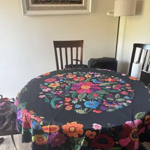 【Back to School】PLUMLIK Vibrant Mexican Floral Tablecloth, Ethnic Style Rectangular Round Table Cloth, Vintage Indoor Outdoor Home Dorm Decor Holiday Gatherings Wedding Birthday Party Decoration Daily Restaurants Kitchen Accessories Día de los Muertos