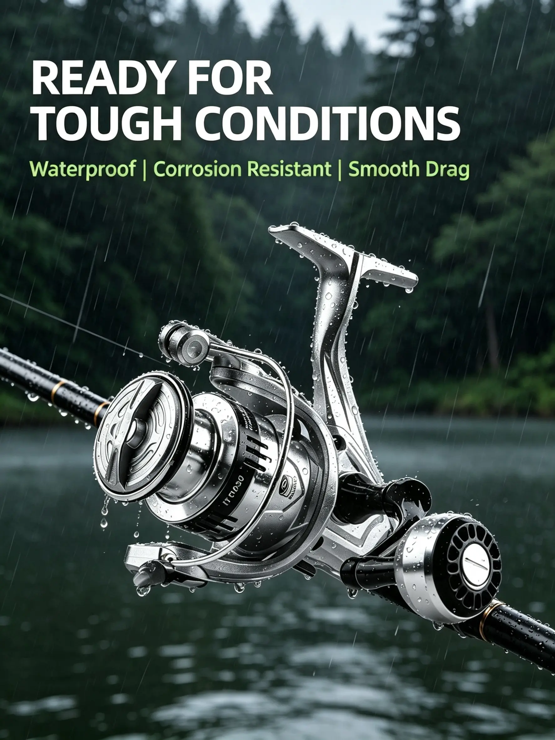 Heavy-Duty Spinning Fishing Reel with CNC-Machined  Handle, Waterproof Corrosion-Resistant Smooth Drag System, Ideal for Saltwater Freshwater Bass Trout Fishing in Harsh Rainy Marine Environments , metal spool
