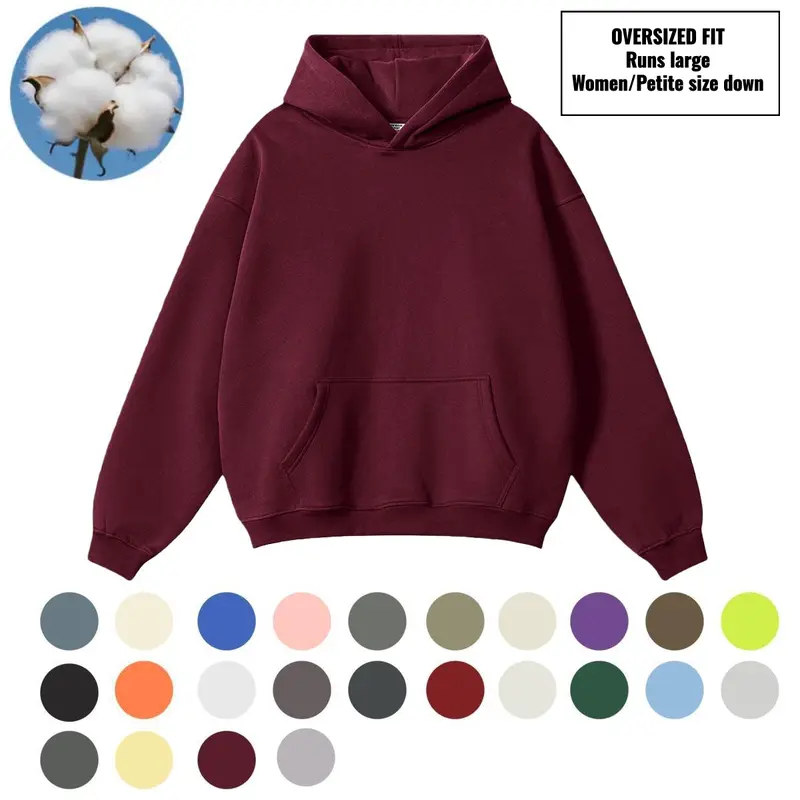 Men's Unisex Cotton Blend Hooded Sweatshirt - Gray Apricot Hoodie, Long-Sleeved Loose Oversize, Warm Fleece Pullover, Casual Solid Color, Suitable for Outdoor/Indoor Wear