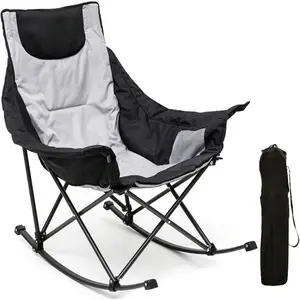 Rocking Camping Chair, Luxury Padded Recliner, Oversized Folding Lawn Chair With Pocket, Heavy Duty For Outdoor/Picnic/Lounge/Patio, Portable Camp Rocker Chairs With Carry Bag, 11637002