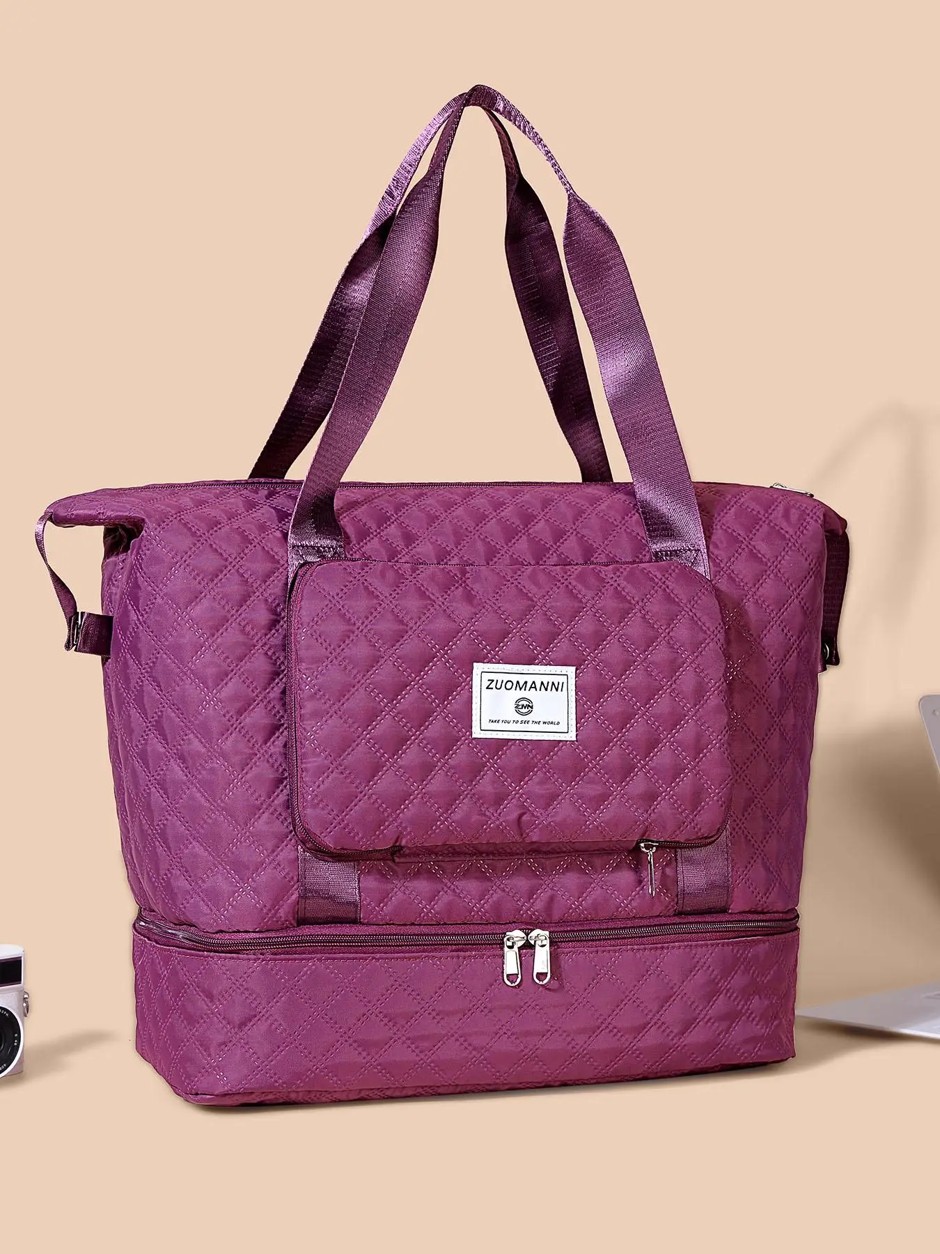 2025 New Trendy Letter Patch Large Capacity Travel Duffel Bag, Minimalist Zipper Fitness Bag for Men & Women, Fashion Sports Bag for Gym & Travel