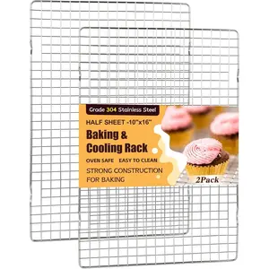 Cooling Racks for Cooking and Baking - 2 count 10" x 16" Heavy Duty 304 Stainless Steel Wire Rack, Oven & Dishwasher Safe Baking Cooling Rack for Grilling, Roasting - Fits Half Sheet Pan