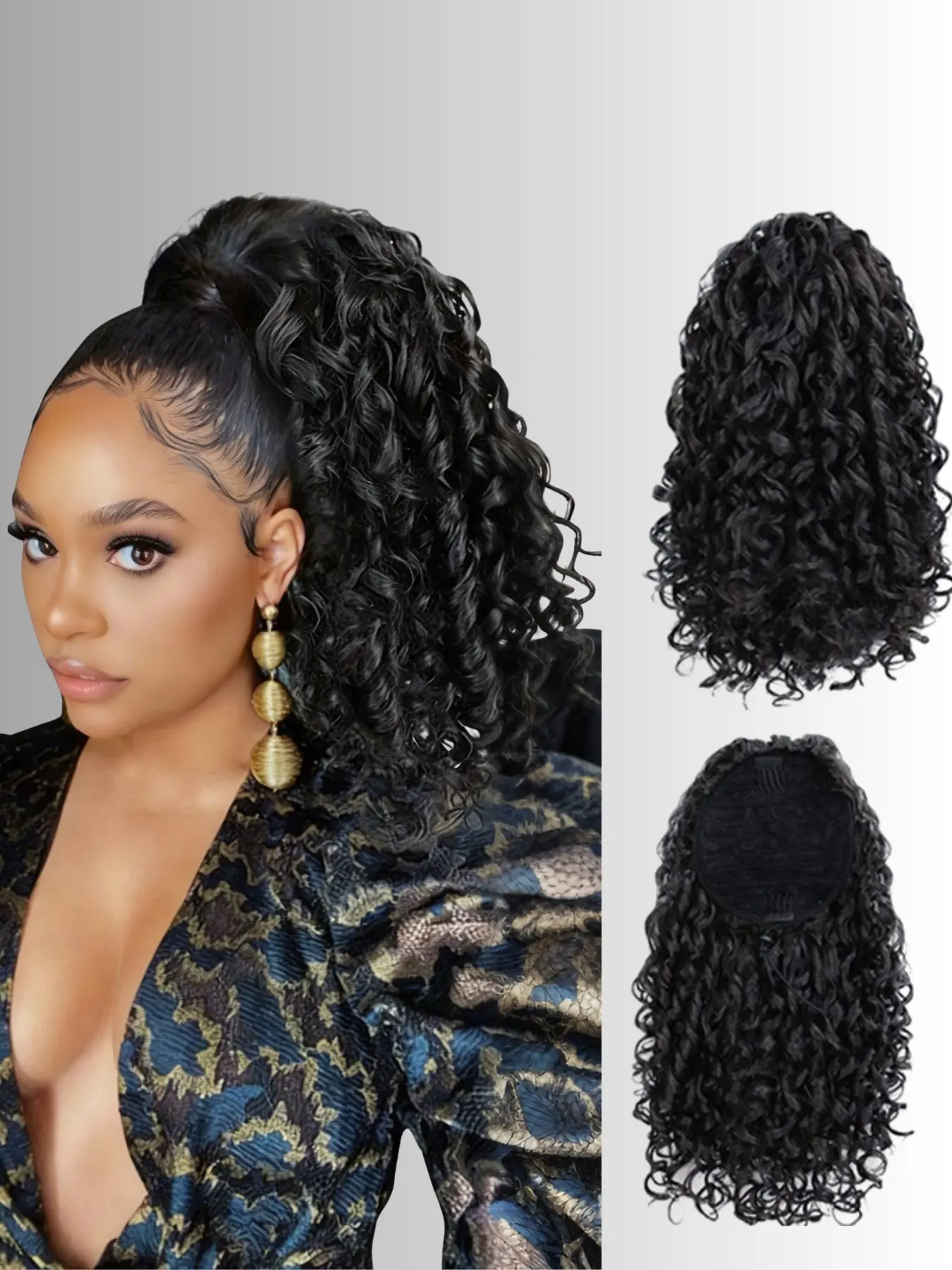 Natural Volume High-Temperature Fiber Wig, Elastic Ponytail Spring Roll Drawstring African Small Curl Fake Hair Tail, Realistic Style, Synthetic Extensions, Synthetic Hair Pieces, Synthetic Curly Hair, Synthetic Hairpieces