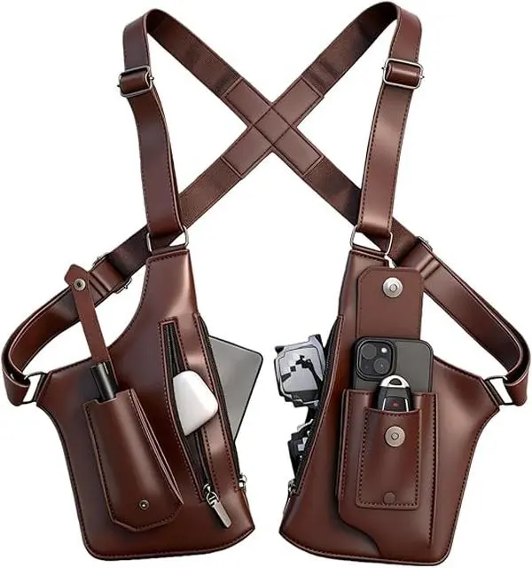 Anti-Theft Shoulder Holster Bag for Men, Double Shoulder Armpit Chest Bag, Premium Leather, Adjustable Straps, Phone Wallet Pocket - Travel, Outdoor, Unisex Underarm Pouch | Waterproof, Anti-theft, Adjustable shoulder, Multiple pockets