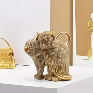 [Pair Decorative Beaded Cat Statue] Various Resin Letter Animal Statues - Decorative Beaded Cat Statue Pair, Suitable for Home Decoration, Living Room and Living Room Decoration - Ideal Gift for Cat Lovers
