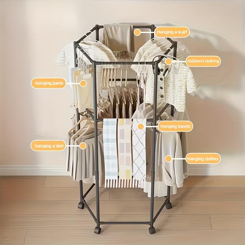 Laundry Rack Hexagonal Drying Stand for Clothes Space Saving Hanger with Multi Level Design for Bedroom Dorm Balcony Outdoor Indoor Use Metal Foldable Storage organizer