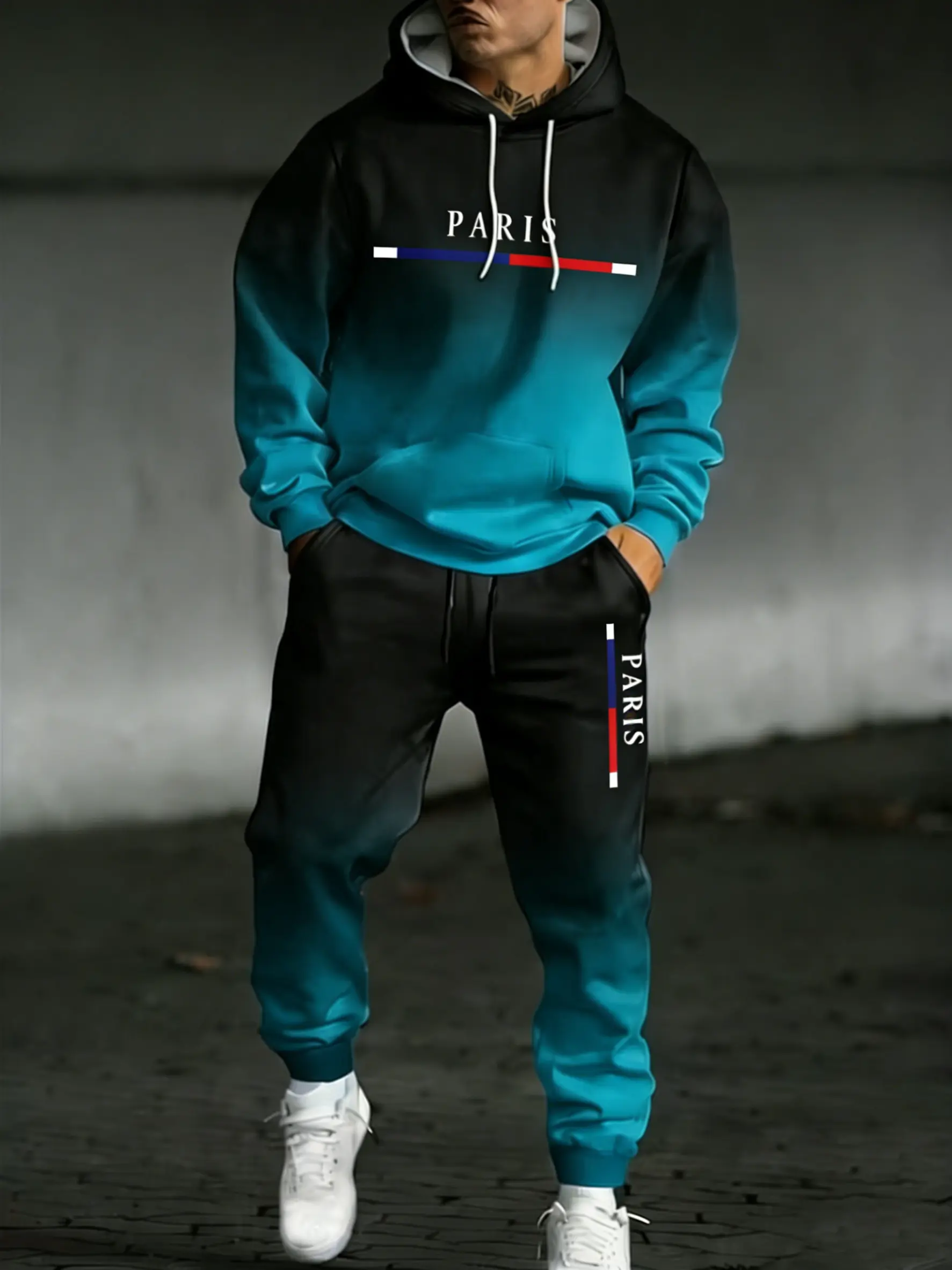 Autumn and Winter Black and Red Gradual Color Change 2024 Hot Selling Men's Street Fashion Hoodie Set fathersdaygift