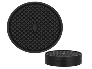 OXOX Silicone Coasters (Pack of 2) Thickened Drink Coasters, Cup Mat Non-Slip, Non-Stick, Stay Put, for Tabletop Furniture Protection, Anti Slip Water Damages Heat-Resistant Mat (Black)