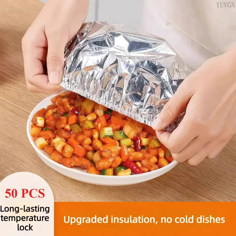50Pcs Insulated Aluminium Foil Reusable Lids - Fresh-Keeping, Heat-Retaining, Dustproof, Moisture-Proof Kitchen Essentials for Home Dining, Food Storage & Indoor Recreation Use