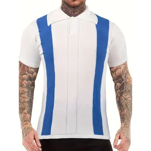 Summer short-sleeved knit shirt, slim-fit business style with white stripes. Tops Casual Man Polo Knitwear Menswear Tropical Multicolor Shortsleeve local boy outfitters graphic tee gulf of america t shirt