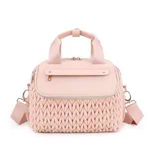 Waterproof Quilted Mom Bag, Large Capacity Baby Diaper Backpack, Insulated Bottle Holder, Convertible Handbag & Crossbody, Ideal for Travel & Hospital Use