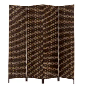 THY COLLECTIBLES Set of 4 Woven Texture Bamboo 4-Hinged Panels Pre-Assembled Privacy Screen, Decorative Freestanding Indoor Room Divider, Portable Folding Furniture