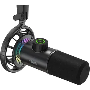 FIFINE USB Gaming Microphone, RGB Dynamic Mic for PC, with Tap-to-Mute Button, Plug & Play Cardioid Mic with Headphone Jack for Streaming, Podcast, Twitch, YouTube, Discord- K658