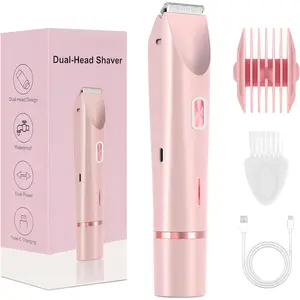 Glow Aura 2-in-1 Electric Shaver for Women, Bikini Line Trimmer & Peach Fuzz Remover, IPX7 Waterproof Wet & Dry Electric Razor for Pubic Hair, Underarms and Legs (Pink)