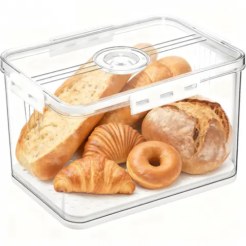MIUVA Thick Rectangular Airtight ABS Bread Preservation Box - Transparent Silicone Lid, Snap-Time Tracker, Drain Board, BPA-Free Anti-Leak Food Storage, Fridge Organizer, White Kitchen Utensils Value Pack Valentine’s Gift