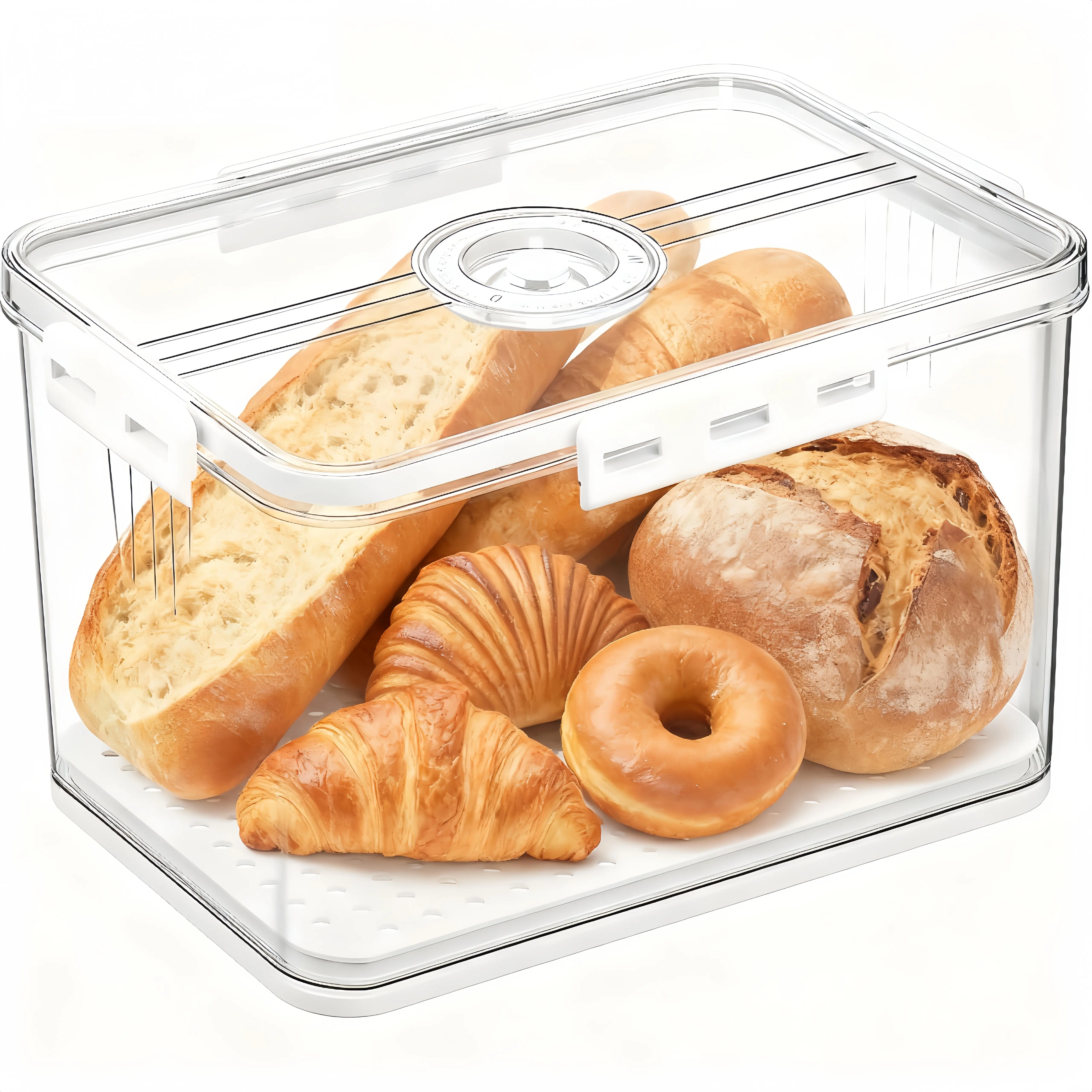 MIUVA Bread Preservation Box Sealing Storage Container with Airtight Silicone Lid & Snap Time Recording for Fresh Food Storage White - Tableware Sets Stock Up Value Pack Valentine's Day gift Christmas Gift