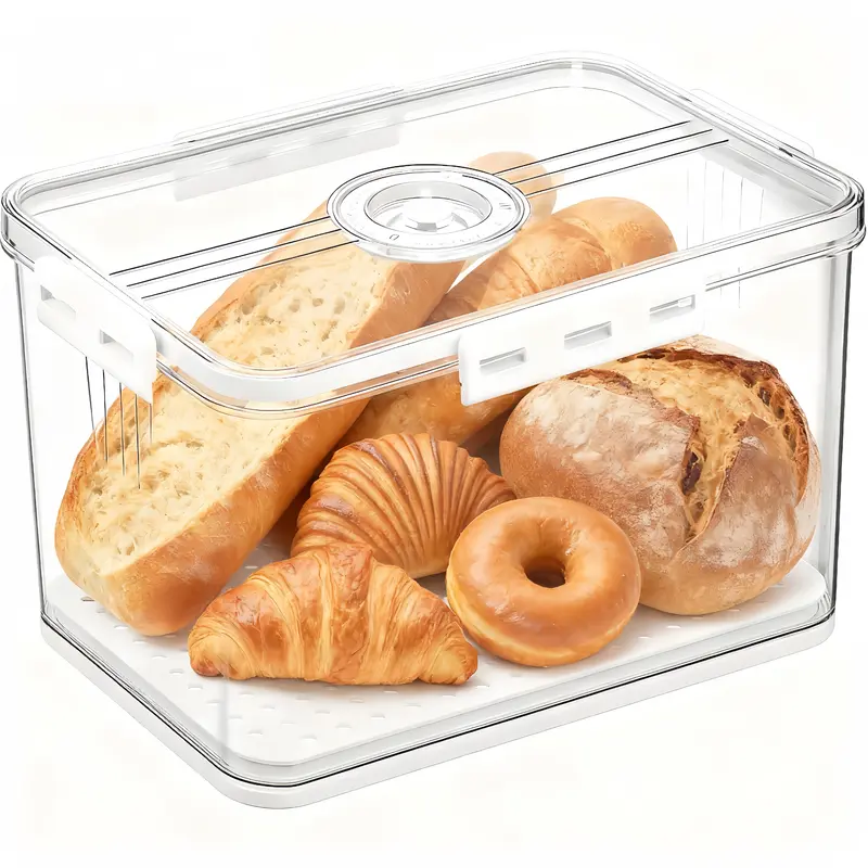 MIUVA Thick Rectangular Airtight ABS Bread Preservation Box - Transparent Silicone Lid, Snap-Time Tracker, Drain Board, BPA-Free Anti-Leak Food Storage, Fridge Organizer, White Kitchen Utensils Value Pack Valentine’s Gift