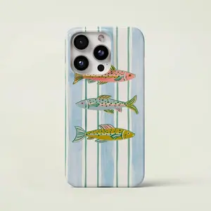 Sardines Phone Case Retro Striped Coastal Premium Film 2 in 1 Phone Case - Durable, Shock Absorbing and Stylish Protection - Compatible with iPhone 16, 15, 14, 13, 12, 11, Plus, Pro, Pro Max, Perfect birthday gift for friends.