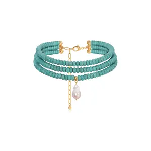 Ettika Marina Layers Turquoise Necklace 18k Gold Plated Exquisite Trendy Pendant Fashion Pendants with 5-inch Chain Extender