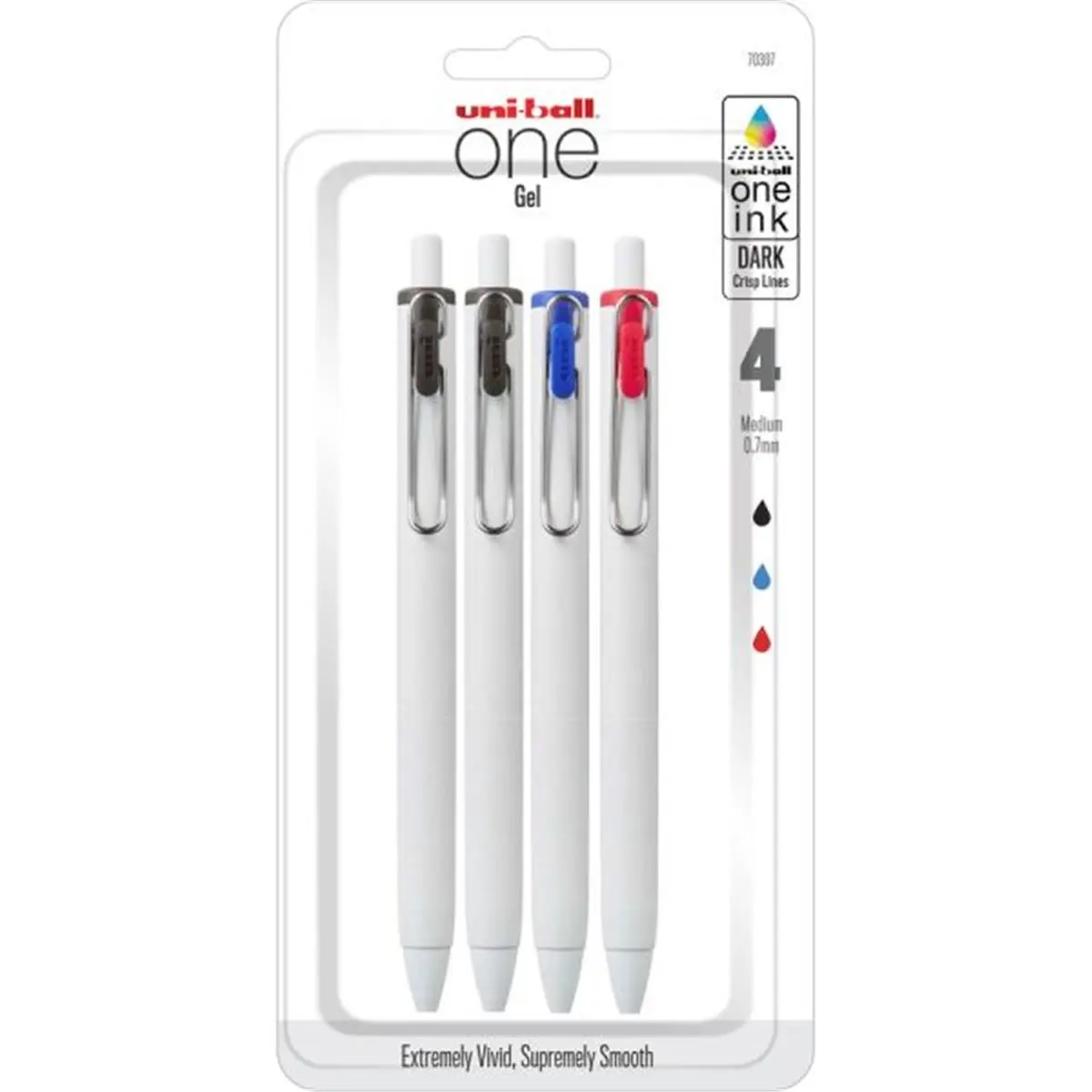 Uni-Ball UBC70307 0.7 mm UB One Gel Pens, Assorted - Pack of 4