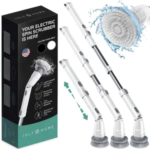 JULY HOME Electric Spin Scrubber with Adjustable Extension Shower Scrubber Brush, Cordless Automatic Power Scrubber for Shower, Cleaner for Tile, Floor, Long Handle & 3 Brush (Packaging May Vary)