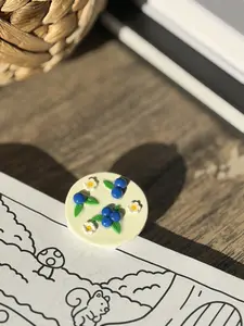 Handmade Blueberry Floral Polymer Clay Page Clip for Coloring Enthusiasts Durable Spring Mechanism Planner Clip Multi-Purpose Desk Decor