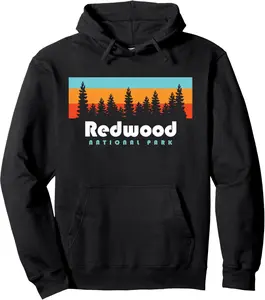 Redwood National Park California Retro Vintage Trees Pullover Hoodie