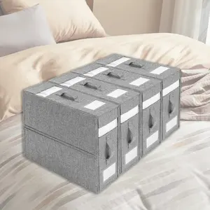Large Capacity 4 Pack Sheet Storage Set -  Waterproof Bedding Linen Wardrobe Organizer for Quilts, Blankets -- Foldable Sheet Set Organizer with Handle,  Ideal for Bedroom, School, Travel, and Linen Closet  (King & Queen Size, Grey) Dealsforyoudays