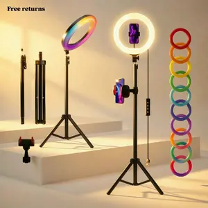 12" RGB Ring Light with 63" Adjustable Tripod Stand and Multiple Phone Holders, LED Light with 18 Color Modes and Dimmable Brightness for Video Recording, Makeup, Product Photography, Live Streaming, Home Office Setup and #Summer Wins#Fathersdaygift