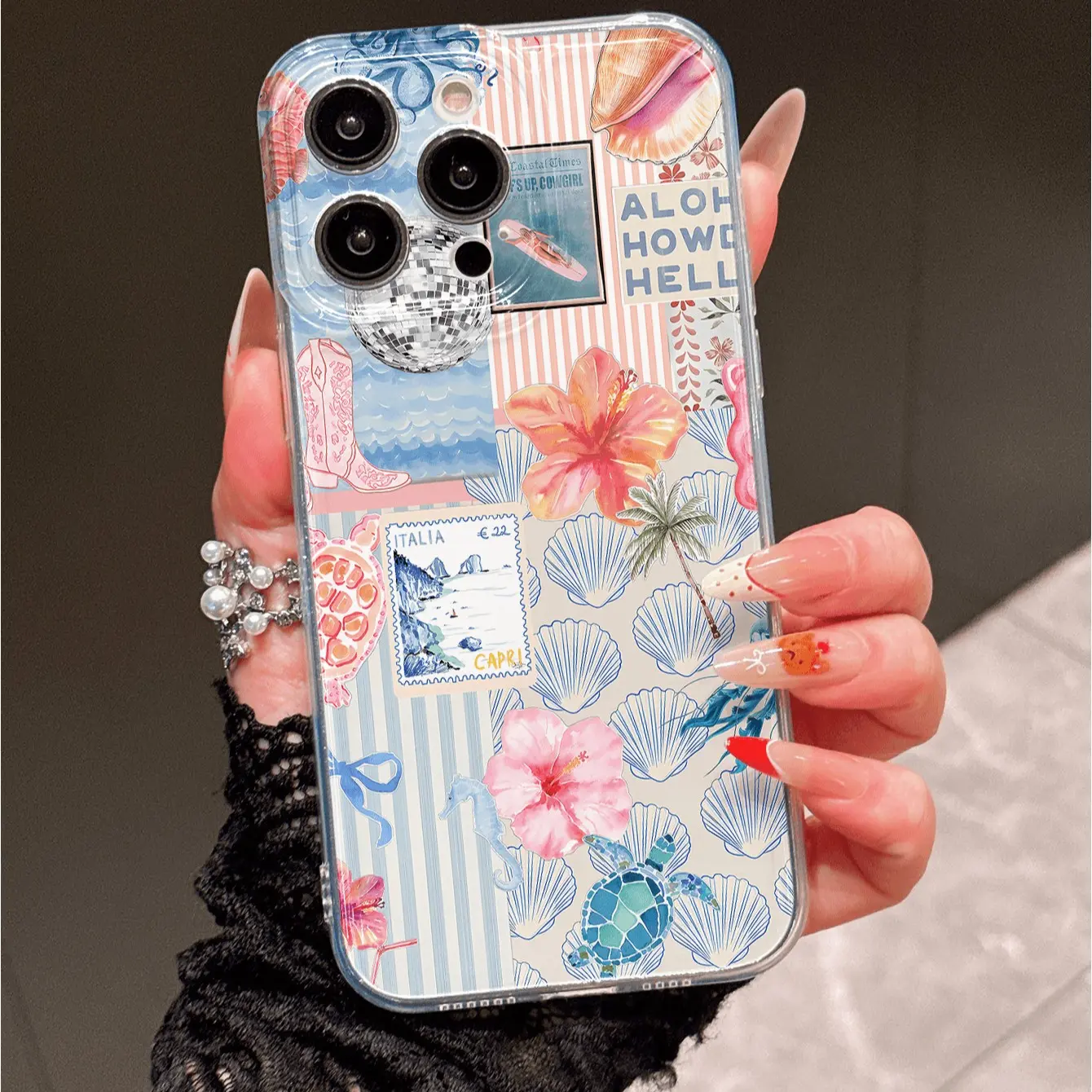 Lily Starfish Shell Floral Pattern iPhone Smartphone Case, Thick Protective Anti-Drop Protection Phone Cover Compatible with iPhone 17/11/12/13/14/15/16/x/XS Max/11pro/12pro/13pro