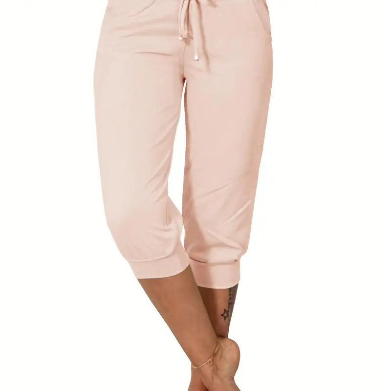 Women's Plain Drawstring Waist Pants, Casual Pocket Trousers for Daily Wear, Ladies Bottoms for All Seasons, Casual Stretch Bottoms