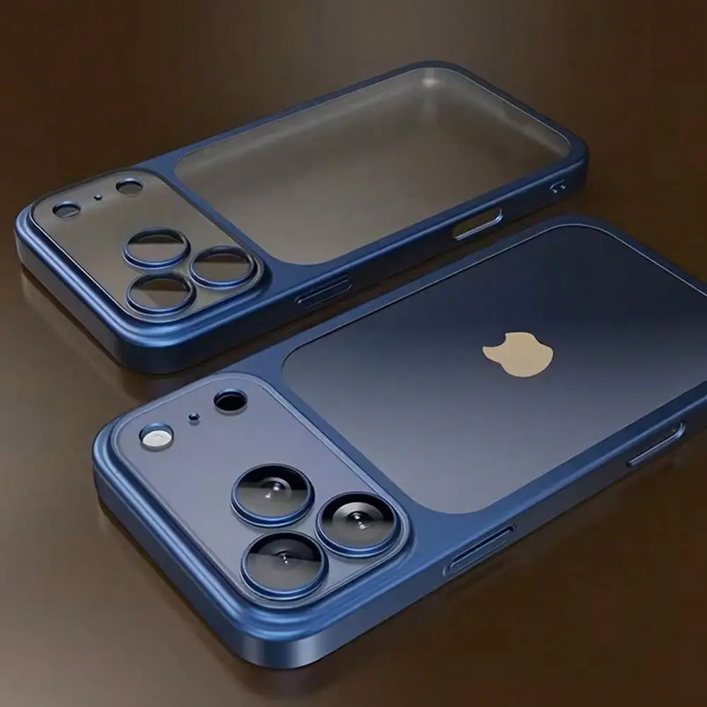 Luxury matte transparent electroplated edge phone case suitable for iPhone 17, 16, 15, 14, 13 12 Pro promax Plus 17Air with shock-absorbing lens film and transparent back cover, anti drop protective case, minimalist style, high-quality protective case