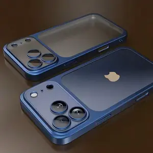 Luxury matte transparent electroplated edge phone case suitable for iPhone 17, 16, 15, 14, 13 12 Pro promax Plus 17Air with shock-absorbing lens film and transparent back cover, anti drop protective case, minimalist style, high-quality protective case