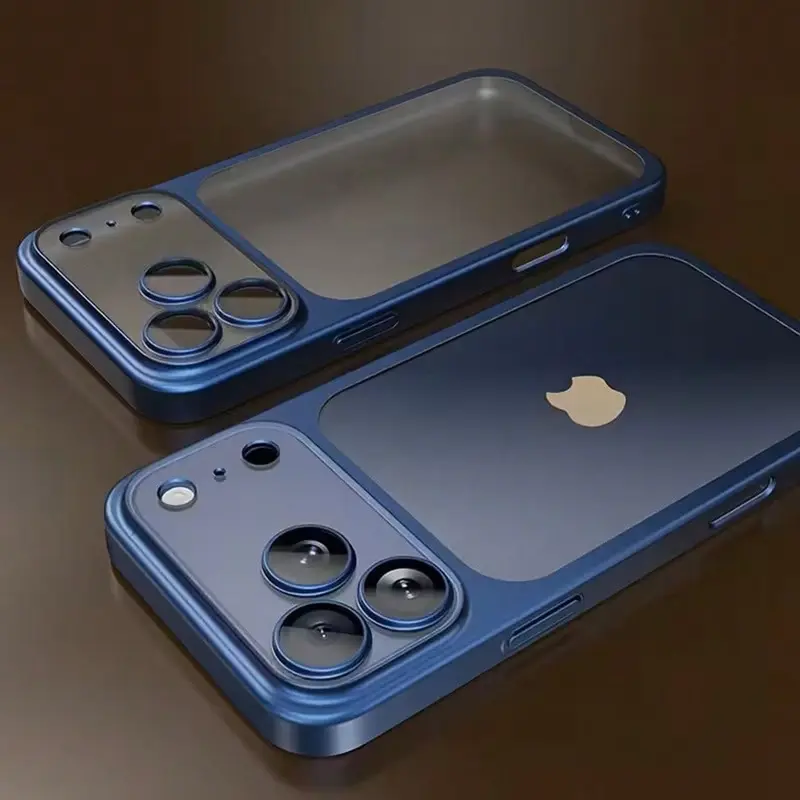 Luxury matte transparent electroplated edge phone case suitable for iPhone 17, 16, 15, 14, 13 12 Pro promax Plus 17Air with shock-absorbing lens film and transparent back cover, anti drop protective case, minimalist style, high-quality protective case