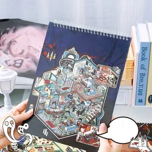 Halloween Dark Theme Pet Material Scene Decoration Stickers Book, Micro Terror Series, 4 Large Scenery Decorations, Perfect for Party Props