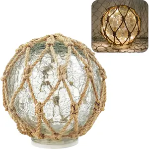 Glass Fishing Float Nautical Lamp Coastal Beach  Cracked Glass Ball Night Light 6"