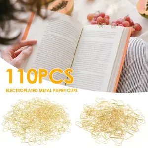 110 Pcs Bowknot Shape Paper Clip Heart Gold Paperclip Metal Paper Clip Bookmark for Office Document