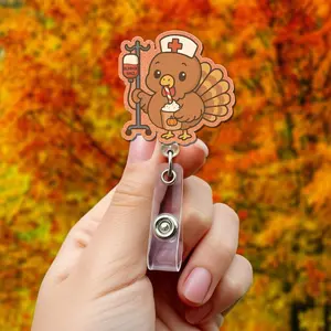 Cute Turkey Pumpkin Spice Badge Reel – Funny Thanksgiving Nurse Badge Holder, Teacher ID Clip, Fall Work Gift for Healthcare & Teachers.