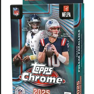 Topps 2025 Topps Chrome NFL Football Hanger Box - Official NFLPA Trading Cards with Pulsar Chase & Pulsar Parallels
