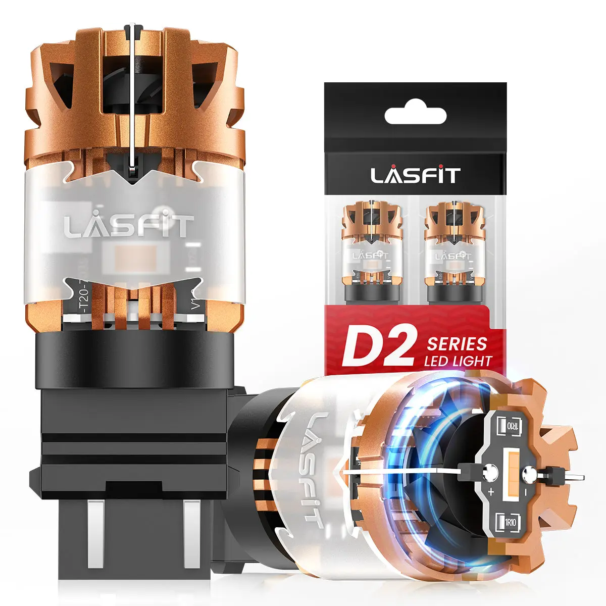Lasfit D2 Series 3157 Amber CanBus-Ready LED Turn Signal Bulbs, Plug-In Type, Aluminum Body